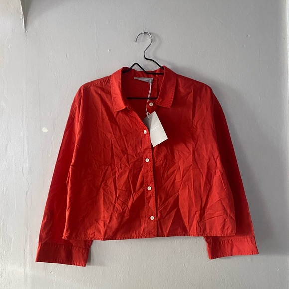 Everlane The Boxy Crop PJ Top Orange Cotton Pajama Button Up Shirt Size Small - Picture 10 of 10
